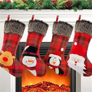 Christmas Stocking, 4 Pack 19 inch Xmas Stockings wiht Snowflake Santa Snowman